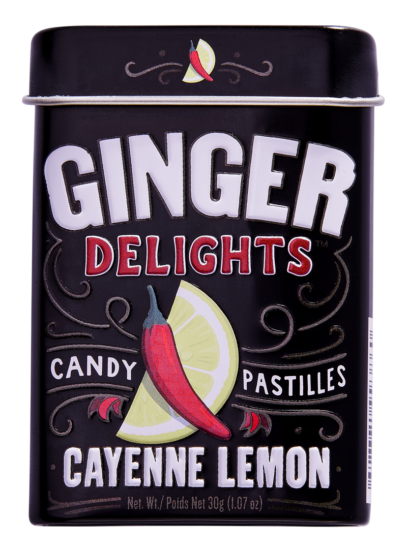 Ginger Delights Cayenne Lemon candy pastilles tin